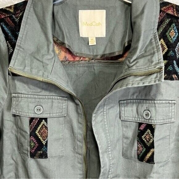 MODCLOTH Y2K Cargo Jacket Womens M Green Denim Tapestry Trim Academia Grunge - Picture 4 of 11